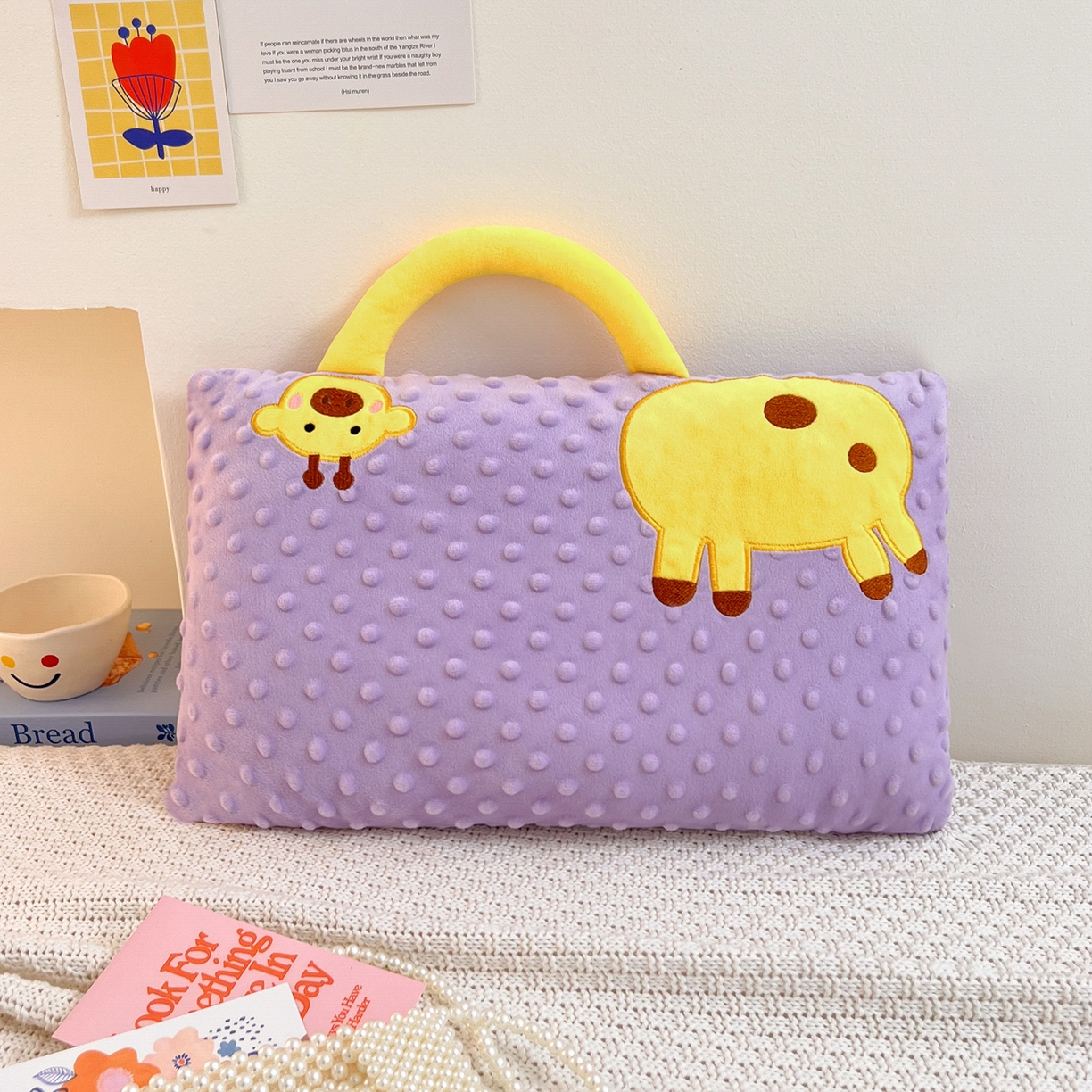 卓昌枕芯 2025新款豆豆绒宝宝安抚枕卡通枕枕头枕芯 长颈鹿-紫