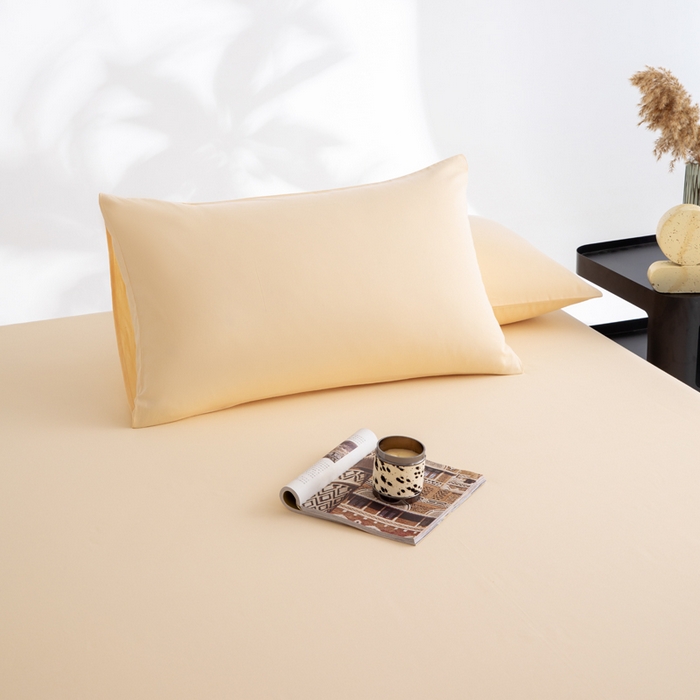 寝柔家纺 2025新款60支纯棉磨毛长绒棉枕套 奶霜黄