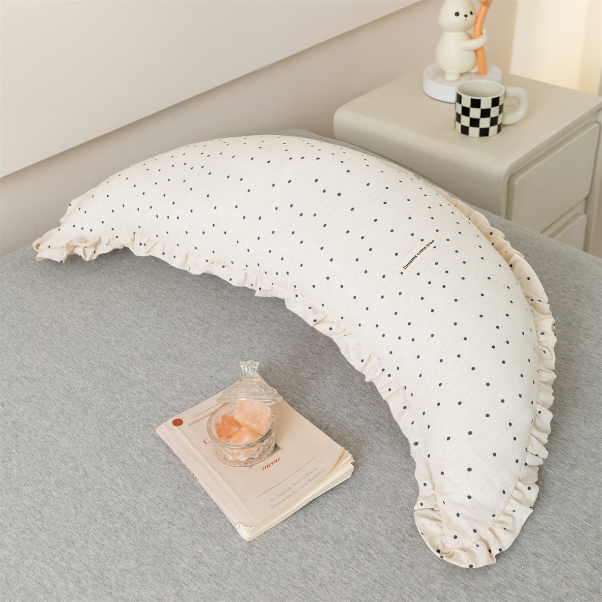 91家纺网 家纺一手货源 找家纺 卓昌枕芯 2025新款棉麻月亮抱枕孕妇枕夹腿抱枕月亮枕头枕芯 波点