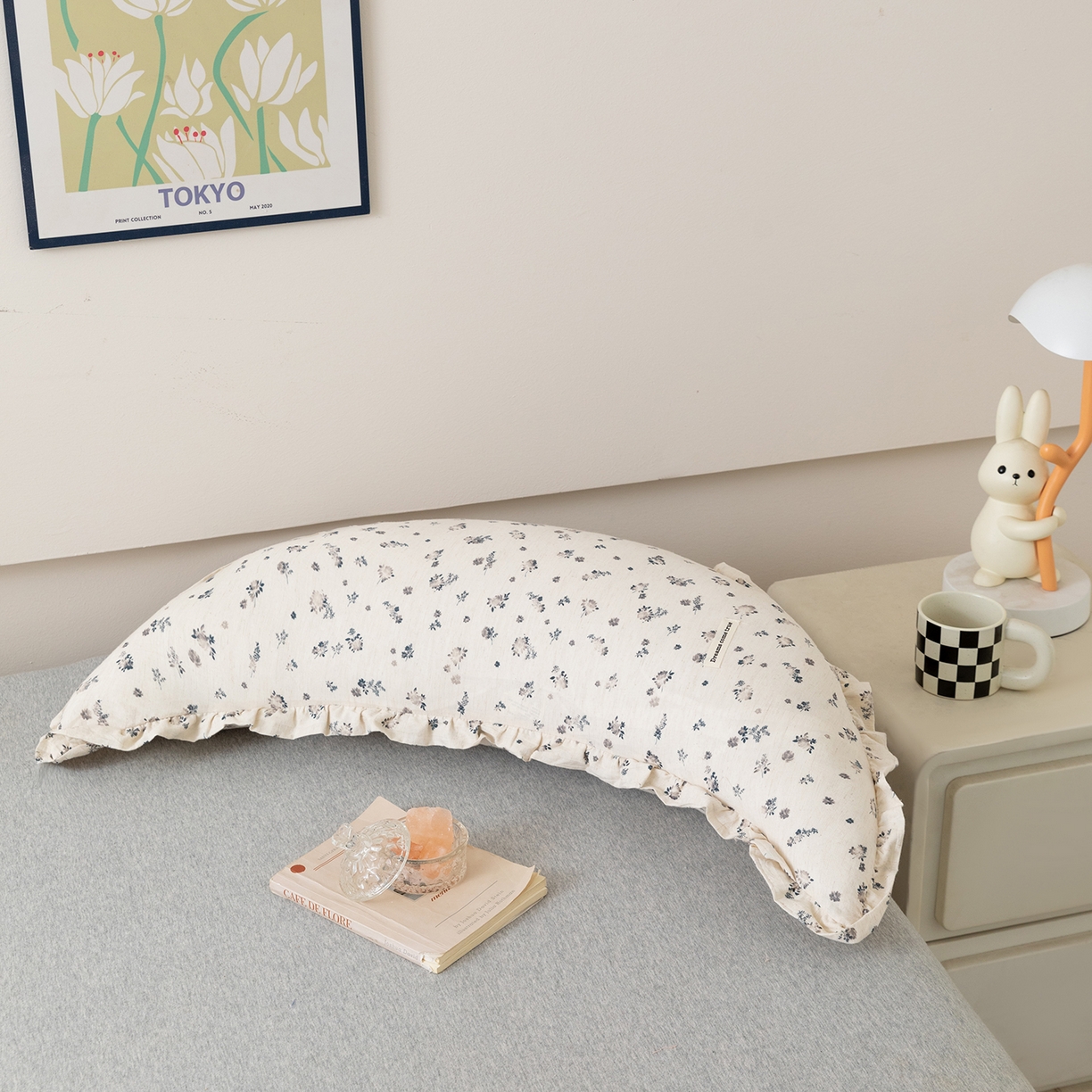 卓昌枕芯 2025新款棉麻月亮抱枕孕妇枕夹腿抱枕月亮枕头枕芯 水墨玫瑰