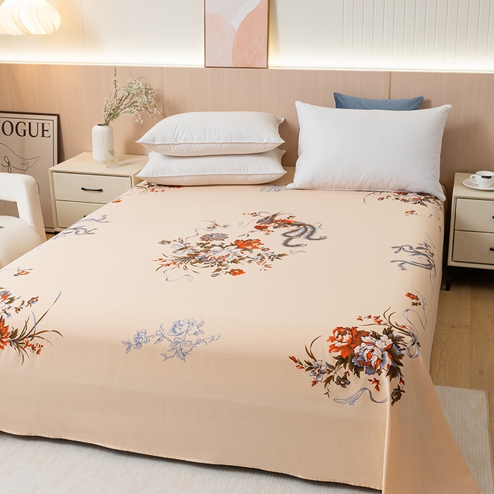 91家纺网 家纺一手货源 找家纺 居美良品 2025新款老上海国民人字纹凤穿牡丹床单 凤穿牡丹-米黄