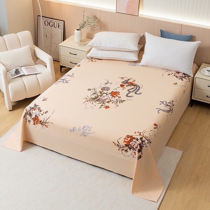 91家纺网 家纺一手货源 找家纺 居美良品 2025新款老上海国民人字纹凤穿牡丹床单 凤穿牡丹-米黄