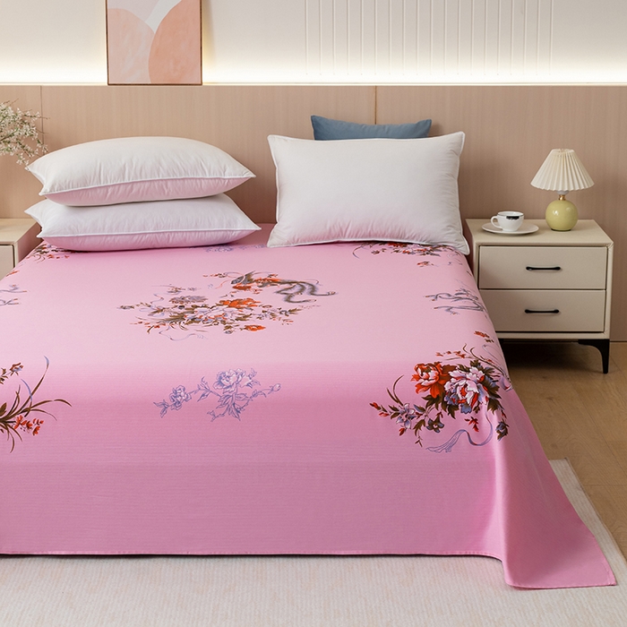 91家纺网 家纺一手货源 找家纺 居美良品 2025新款老上海国民人字纹凤穿牡丹床单 凤穿牡丹-浅粉