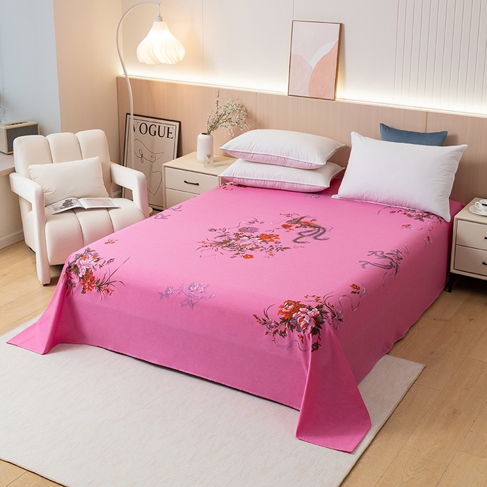 91家纺网 家纺一手货源 找家纺 居美良品 2025新款老上海国民人字纹凤穿牡丹床单 凤穿牡丹-深粉