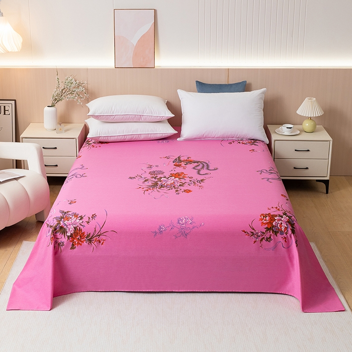 91家纺网 家纺一手货源 找家纺 居美良品 2025新款老上海国民人字纹凤穿牡丹床单 凤穿牡丹-深粉