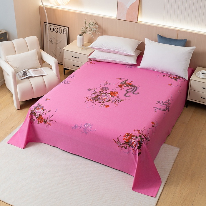 91家纺网 家纺一手货源 找家纺 居美良品 2025新款老上海国民人字纹凤穿牡丹床单 凤穿牡丹-深粉