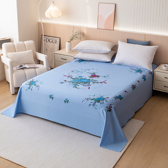 91家纺网 家纺一手货源 找家纺 居美良品 2025新款老上海国民人字纹凤穿牡丹床单 花篮牡丹-蓝色