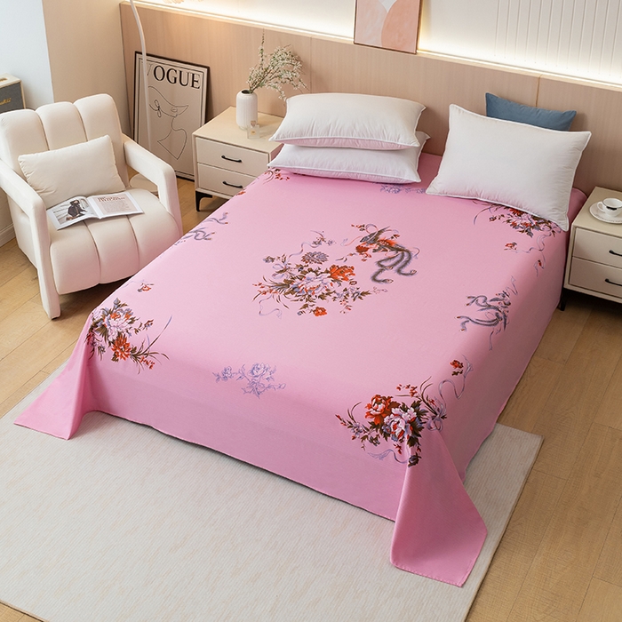 91家纺网 家纺一手货源 找家纺 居美良品 2025新款老上海国民人字纹凤穿牡丹床单 凤穿牡丹-浅粉