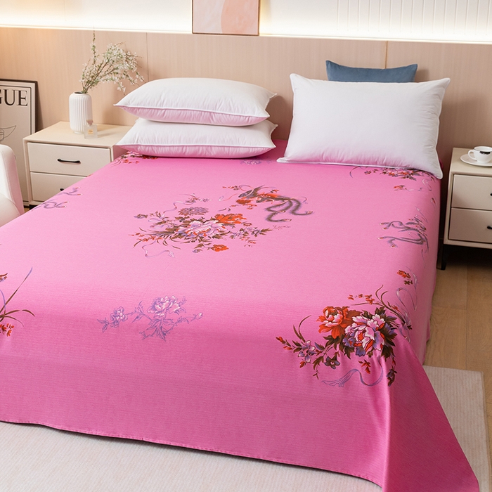 91家纺网 家纺一手货源 找家纺 居美良品 2025新款老上海国民人字纹凤穿牡丹床单 凤穿牡丹-深粉