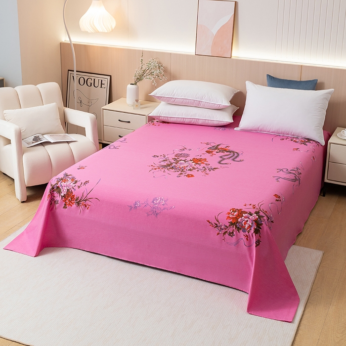 91家纺网 家纺一手货源 找家纺 居美良品 2025新款老上海国民人字纹凤穿牡丹床单 凤穿牡丹-深粉