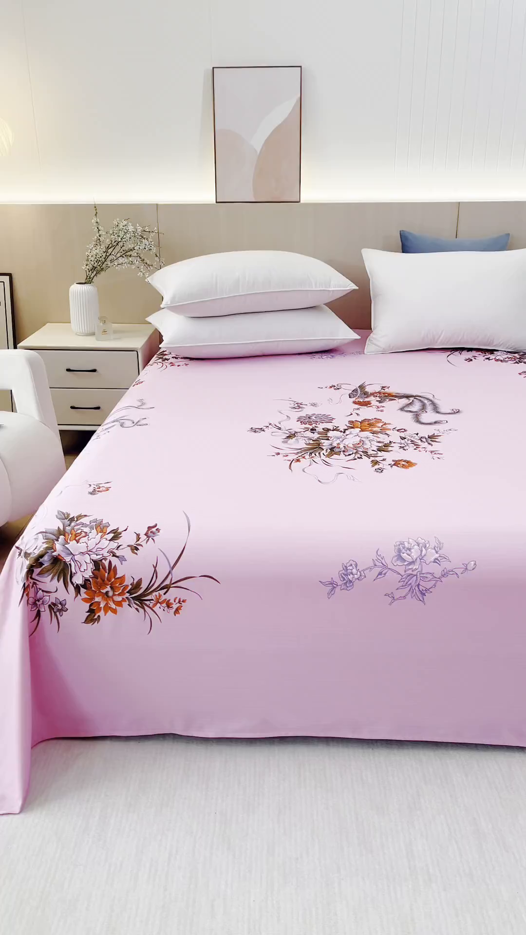 91家纺网 家纺一手货源 找家纺 居美良品 2025新款老上海国民人字纹凤穿牡丹床单 凤穿牡丹-浅粉