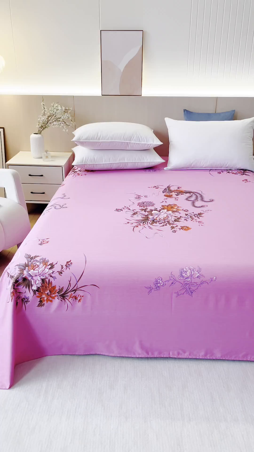 91家纺网 家纺一手货源 找家纺 居美良品 2025新款老上海国民人字纹凤穿牡丹床单 凤穿牡丹-深粉