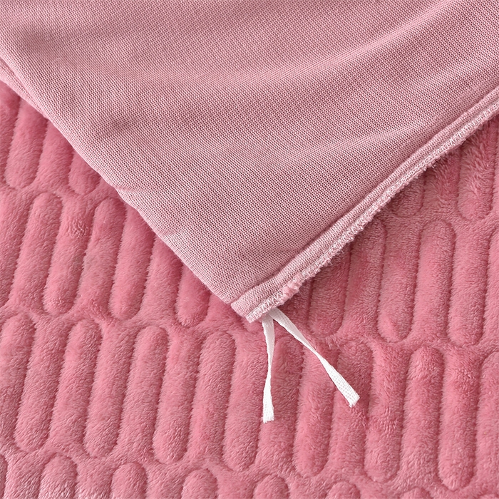 91家纺网 家纺一手货源 找家纺 赫本家纺  2025新款高克重纯色花边款雕花绒床盖款四件套 如梦-豆沙