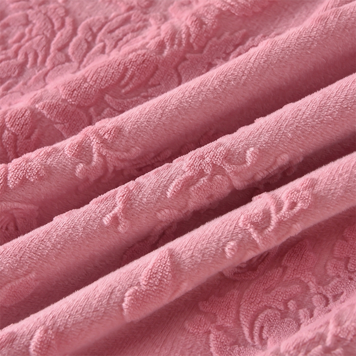 91家纺网 家纺一手货源 找家纺 赫本家纺  2025新款高克重纯色花边款雕花绒床盖款四件套 如梦-豆沙