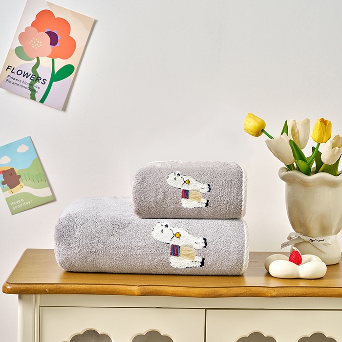91家纺网 家纺一手货源 找家纺 棠薇家纺 2025新款强吸水浴巾超细纤维速干浴巾加厚浴巾套巾擦身-羊驼 羊驼灰 毛巾75*35浴巾140*701浴巾+1毛巾