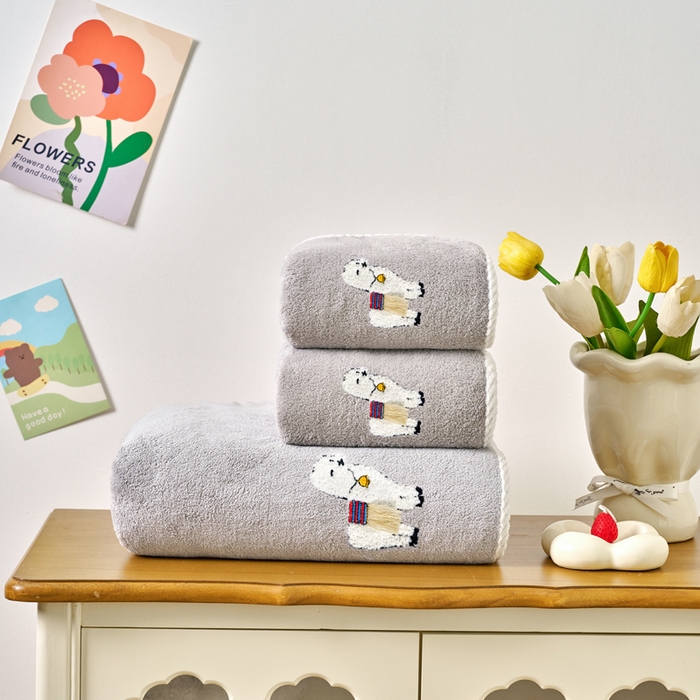 91家纺网 家纺一手货源 找家纺 棠薇家纺 2025新款强吸水浴巾超细纤维速干浴巾加厚浴巾套巾擦身-羊驼 羊驼灰 毛巾75*35浴巾140*701浴巾+1毛巾