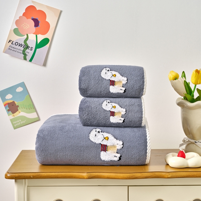 91家纺网 家纺一手货源 找家纺 棠薇家纺 2025新款强吸水浴巾超细纤维速干浴巾加厚浴巾套巾擦身-羊驼 羊驼深蓝 140*70cm浴巾1条