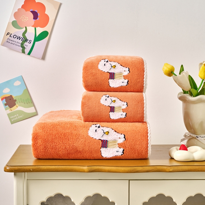 91家纺网 家纺一手货源 找家纺 棠薇家纺 2025新款强吸水浴巾超细纤维速干浴巾加厚浴巾套巾擦身-羊驼 羊驼桔 毛巾75*35浴巾140*701浴巾+1毛巾