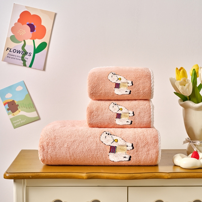91家纺网 家纺一手货源 找家纺 棠薇家纺 2025新款强吸水浴巾超细纤维速干浴巾加厚浴巾套巾擦身-羊驼 羊驼玉 毛巾75*35浴巾140*701浴巾+1毛巾