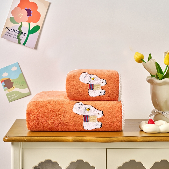 91家纺网 家纺一手货源 找家纺 棠薇家纺 2025新款强吸水浴巾超细纤维速干浴巾加厚浴巾套巾擦身-羊驼 羊驼桔 140*70cm浴巾1条