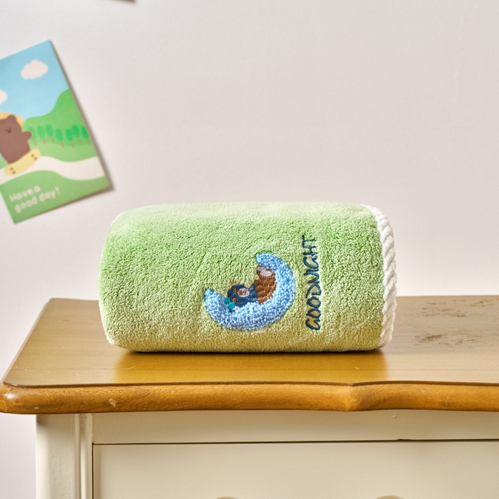 91家纺网 家纺一手货源 找家纺 棠薇家纺 2025新款强吸水浴巾超细纤维速干浴巾加厚浴巾套巾擦身-月亮熊 月亮熊浅绿 140*70cm浴巾1条