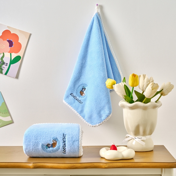 91家纺网 家纺一手货源 找家纺 棠薇家纺 2025新款强吸水浴巾超细纤维速干浴巾加厚浴巾套巾擦身-月亮熊 月亮熊兰 毛巾75*35浴巾140*701浴巾+2毛巾