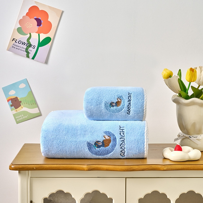 91家纺网 家纺一手货源 找家纺 棠薇家纺 2025新款强吸水浴巾超细纤维速干浴巾加厚浴巾套巾擦身-月亮熊 月亮熊兰 毛巾75*35浴巾140*701浴巾+1毛巾