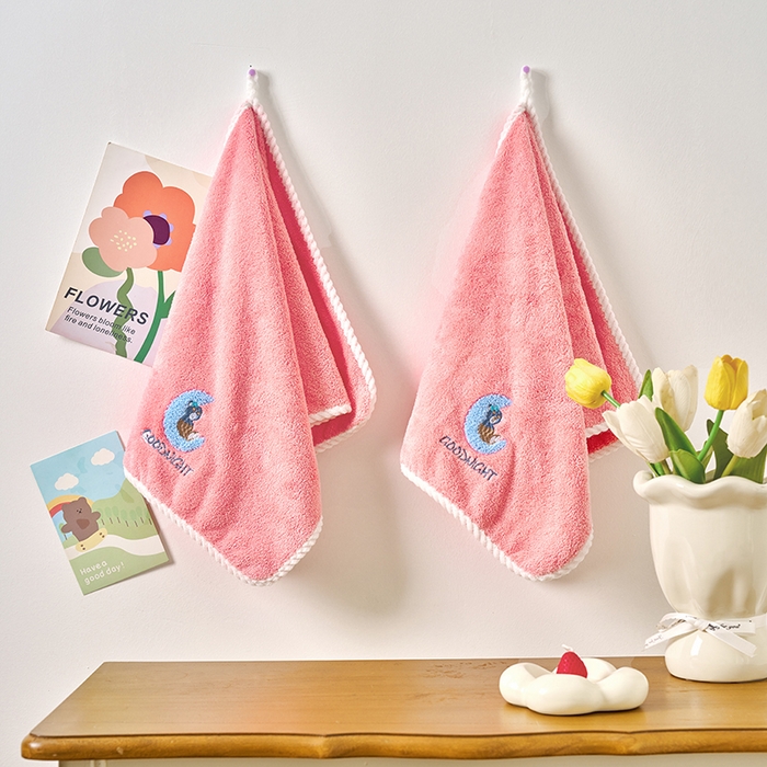 91家纺网 家纺一手货源 找家纺 棠薇家纺 2025新款强吸水浴巾超细纤维速干浴巾加厚浴巾套巾擦身-月亮熊 月亮熊粉 140*70cm浴巾1条