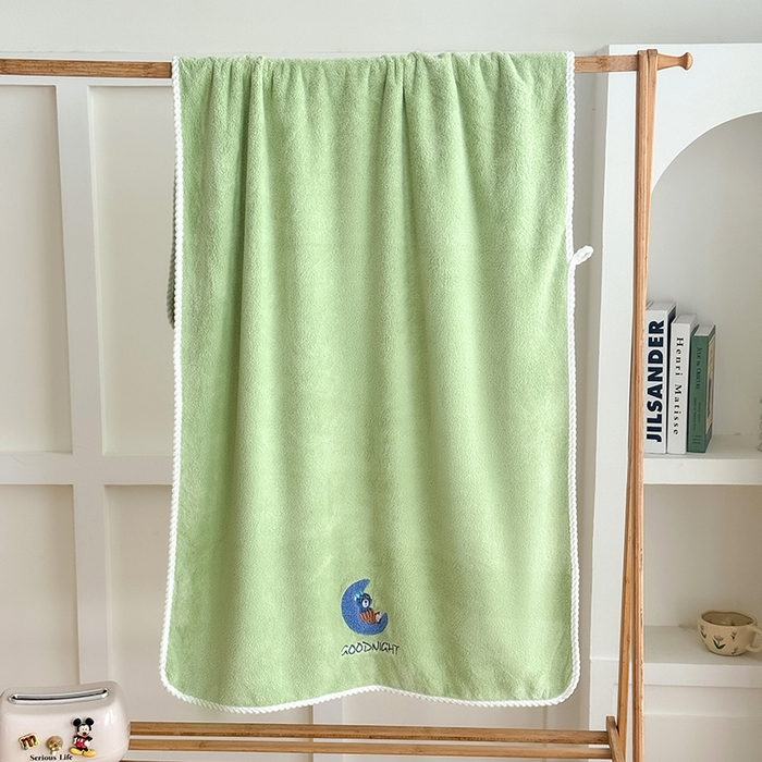 棠薇家纺 2025新款强吸水浴巾超细纤维速干浴巾加厚浴巾套巾擦身-月亮熊 月亮熊浅绿 140*70cm浴巾1条