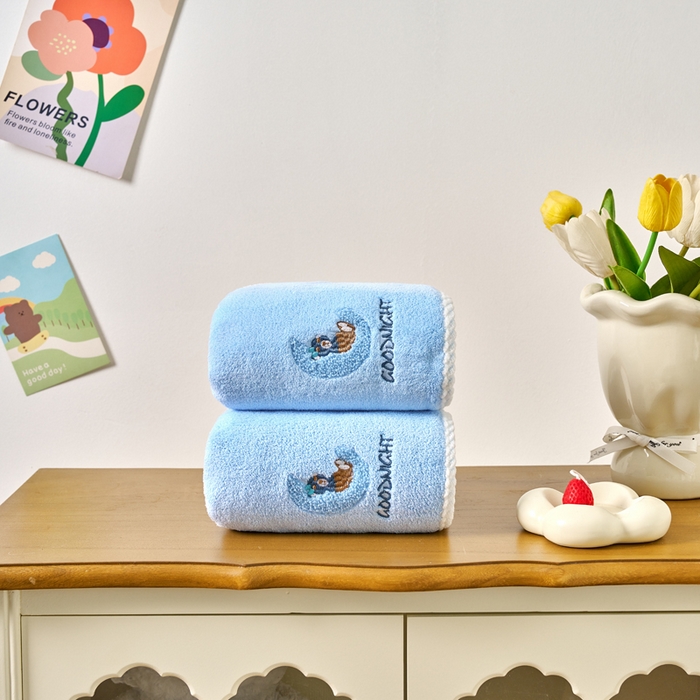 91家纺网 家纺一手货源 找家纺 棠薇家纺 2025新款强吸水浴巾超细纤维速干浴巾加厚浴巾套巾擦身-月亮熊 月亮熊兰 毛巾75*35浴巾140*701浴巾+2毛巾
