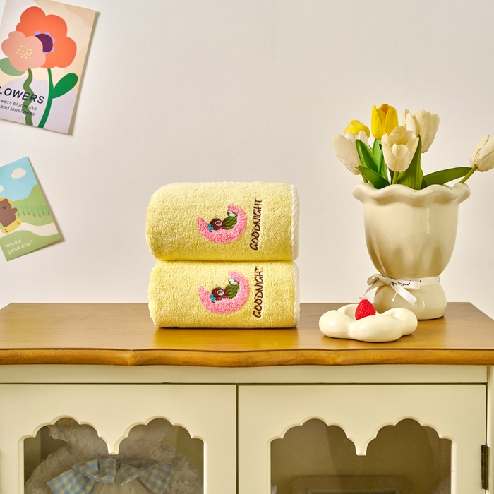 91家纺网 家纺一手货源 找家纺 棠薇家纺 2025新款强吸水浴巾超细纤维速干浴巾加厚浴巾套巾擦身-月亮熊 月亮熊黄 毛巾75*35浴巾140*701浴巾+2毛巾
