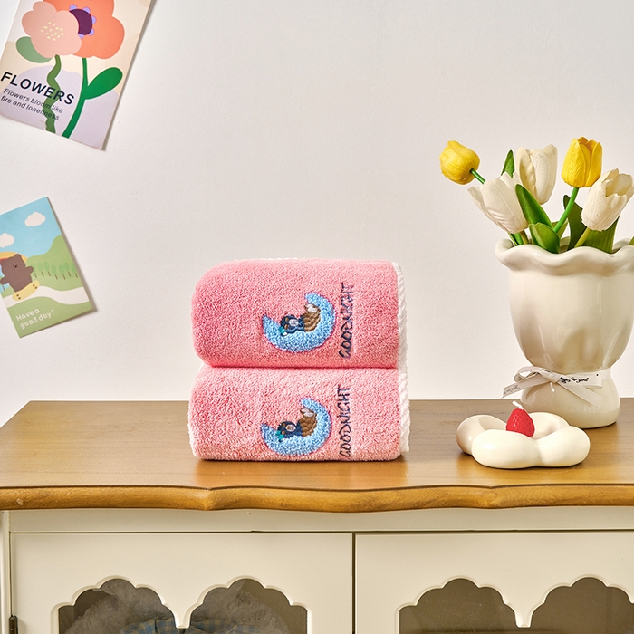 91家纺网 家纺一手货源 找家纺 棠薇家纺 2025新款强吸水浴巾超细纤维速干浴巾加厚浴巾套巾擦身-月亮熊 月亮熊粉 毛巾75*35浴巾140*701浴巾+1毛巾
