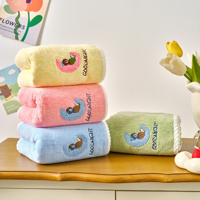 91家纺网 家纺一手货源 找家纺 棠薇家纺 2025新款强吸水浴巾超细纤维速干浴巾加厚浴巾套巾擦身-月亮熊 月亮熊粉 毛巾75*35浴巾140*701浴巾+1毛巾