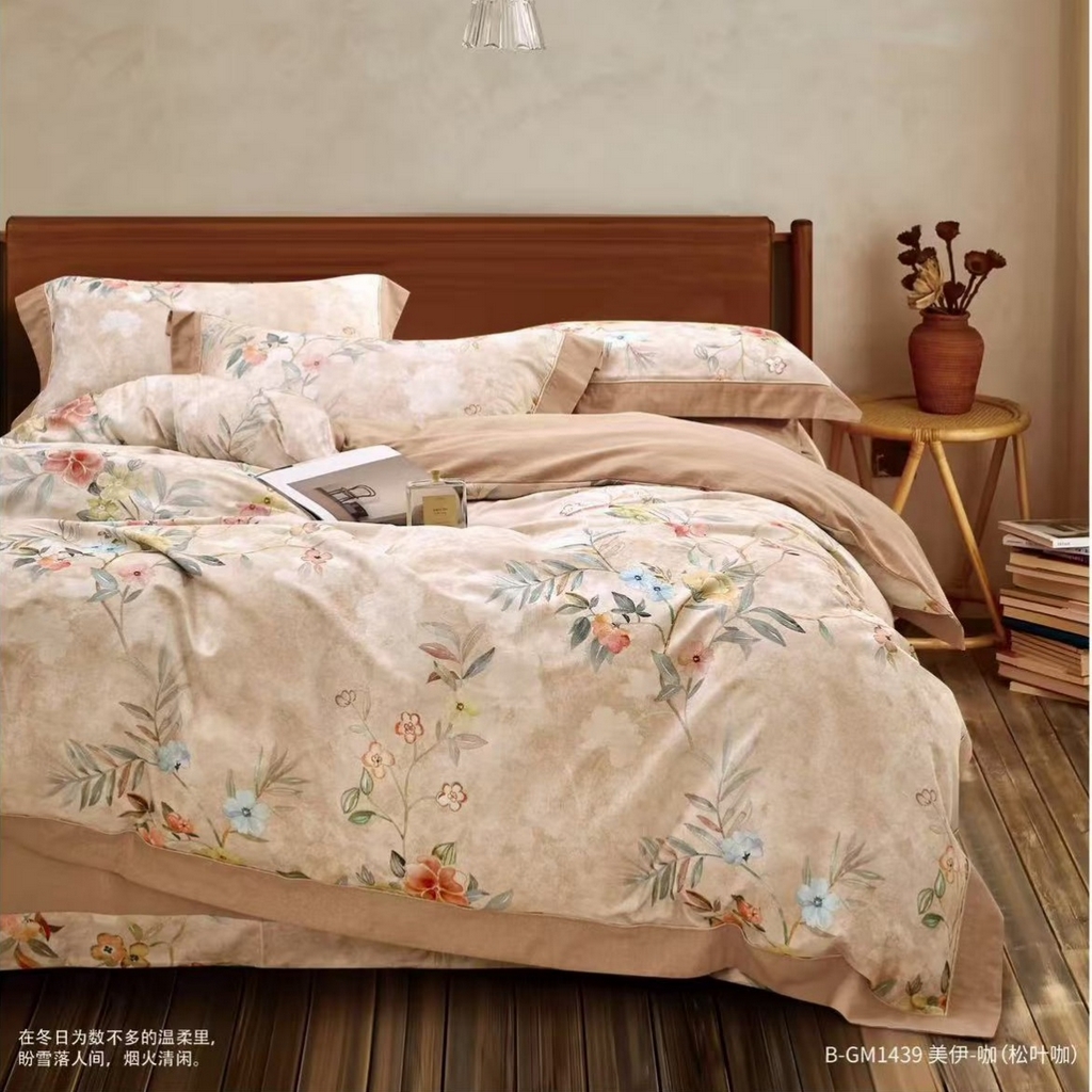 91家纺网 家纺一手货源 找家纺 沐白家居 2025新款全棉生态磨毛四件套 美伊咖