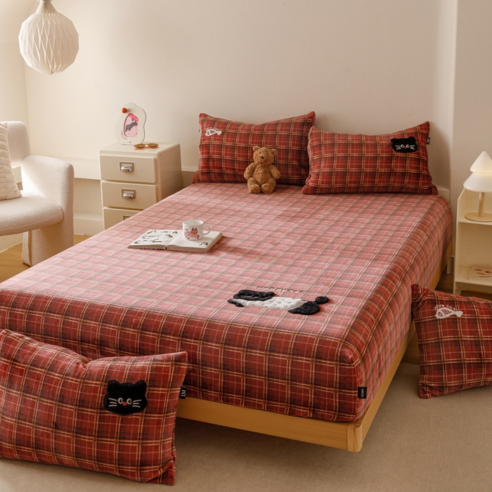 91家纺网 家纺一手货源 找家纺 卡姿家纺 2025秋冬仿羊绒蒂芙呢绒—床笠三件套 小猫噜噜