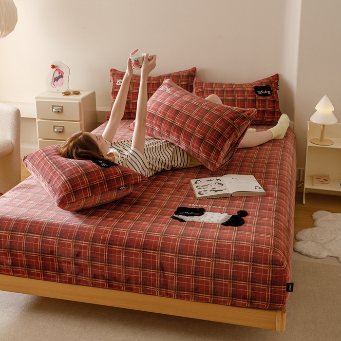 卡姿家纺 2025秋冬仿羊绒蒂芙呢绒—床笠三件套 小猫噜噜