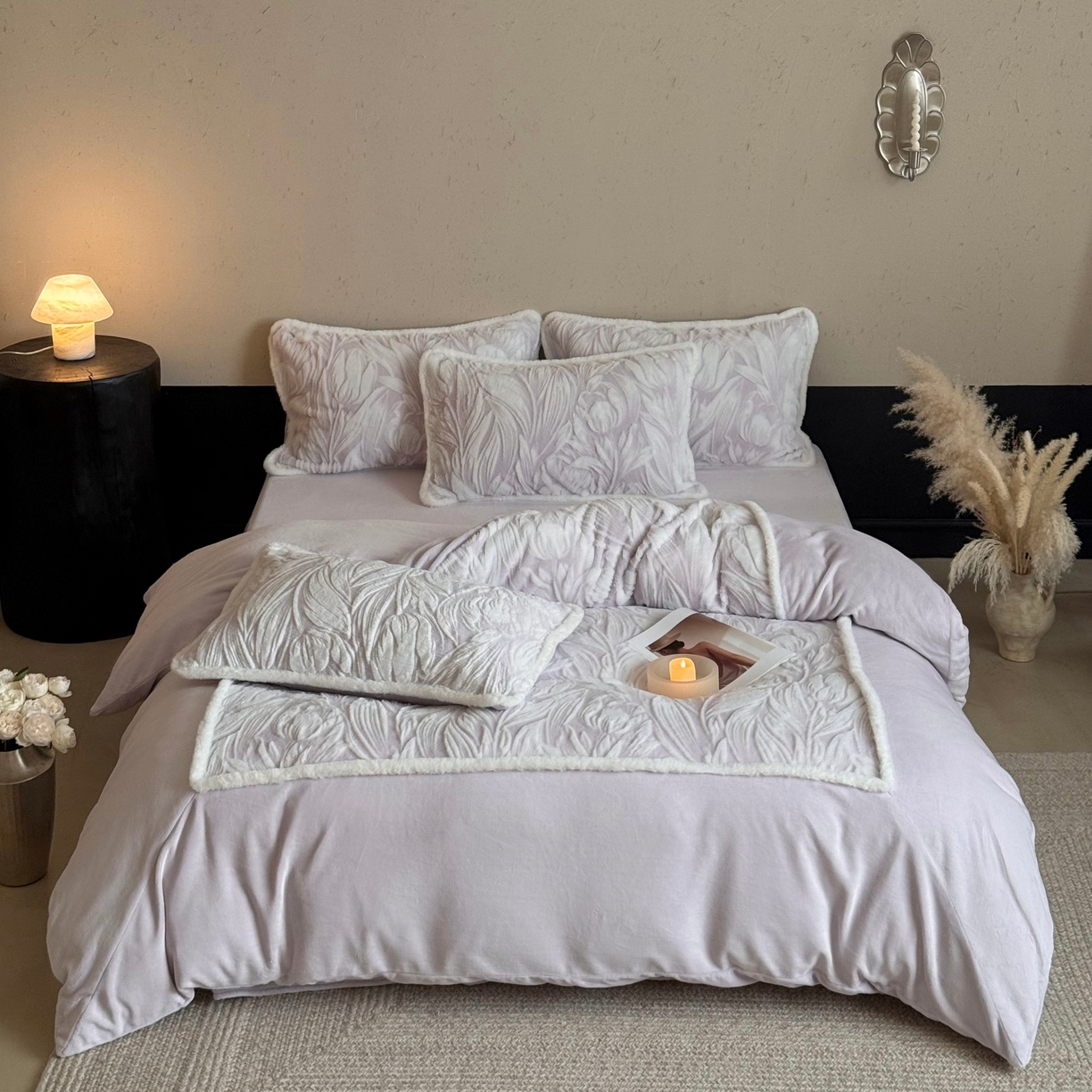 91家纺网 家纺一手货源 找家纺 MIU缪家居 2025新款A版兔毛B版牛奶绒四件套屋顶花园 屋顶花园-浅紫