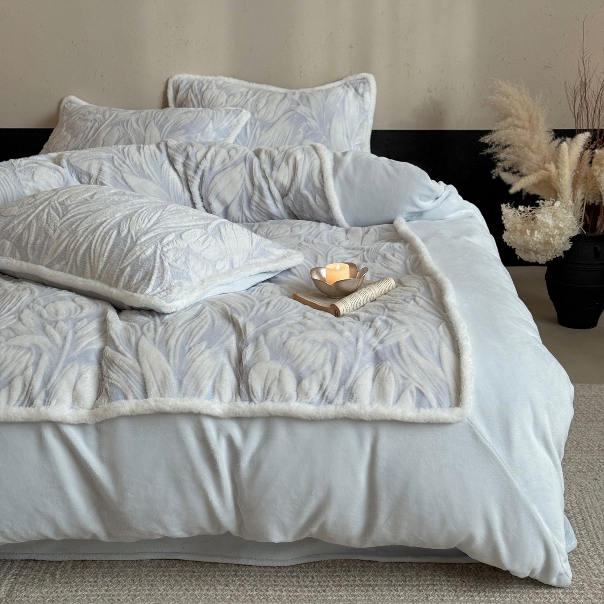 MIU缪家居 2025新款A版兔毛B版牛奶绒四件套屋顶花园 屋顶花园-淡蓝