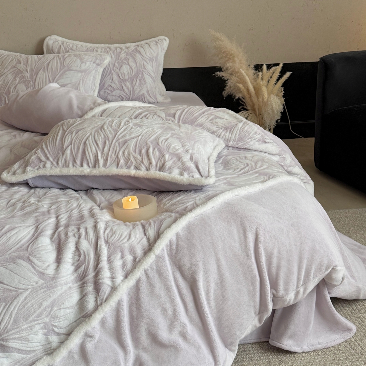 91家纺网 家纺一手货源 找家纺 MIU缪家居 2025新款A版兔毛B版牛奶绒四件套屋顶花园 屋顶花园-浅紫