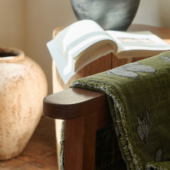 91家纺网 家纺一手货源 找家纺 子和家居 2025新款全棉色织提花毯子毛毯-墨茵 向阳生花（绿）