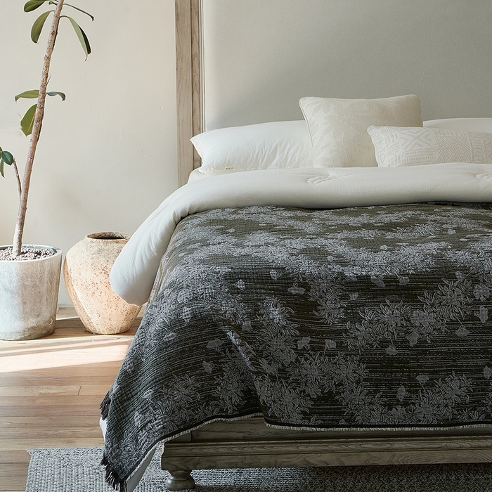 91家纺网 家纺一手货源 找家纺 子和家居 2025新款全棉色织提花毯子毛毯-墨茵 青野