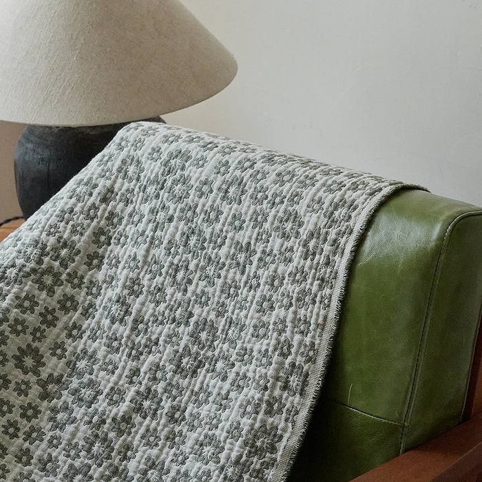 91家纺网 家纺一手货源 找家纺 子和家居 2025新款全棉色织提花毯子毛毯-墨茵 雏菊