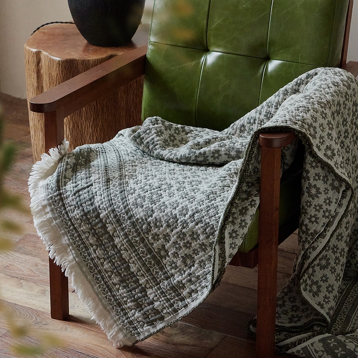 91家纺网 家纺一手货源 找家纺 子和家居 2025新款全棉色织提花毯子毛毯-墨茵 雏菊