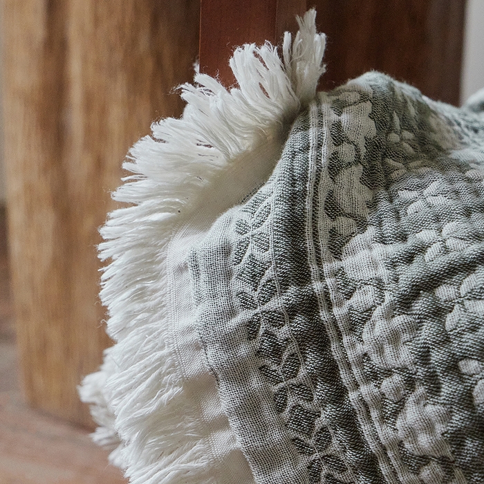 91家纺网 家纺一手货源 找家纺 子和家居 2025新款全棉色织提花毯子毛毯-墨茵 雏菊