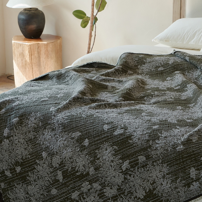 91家纺网 家纺一手货源 找家纺 子和家居 2025新款全棉色织提花毯子毛毯-墨茵 青野