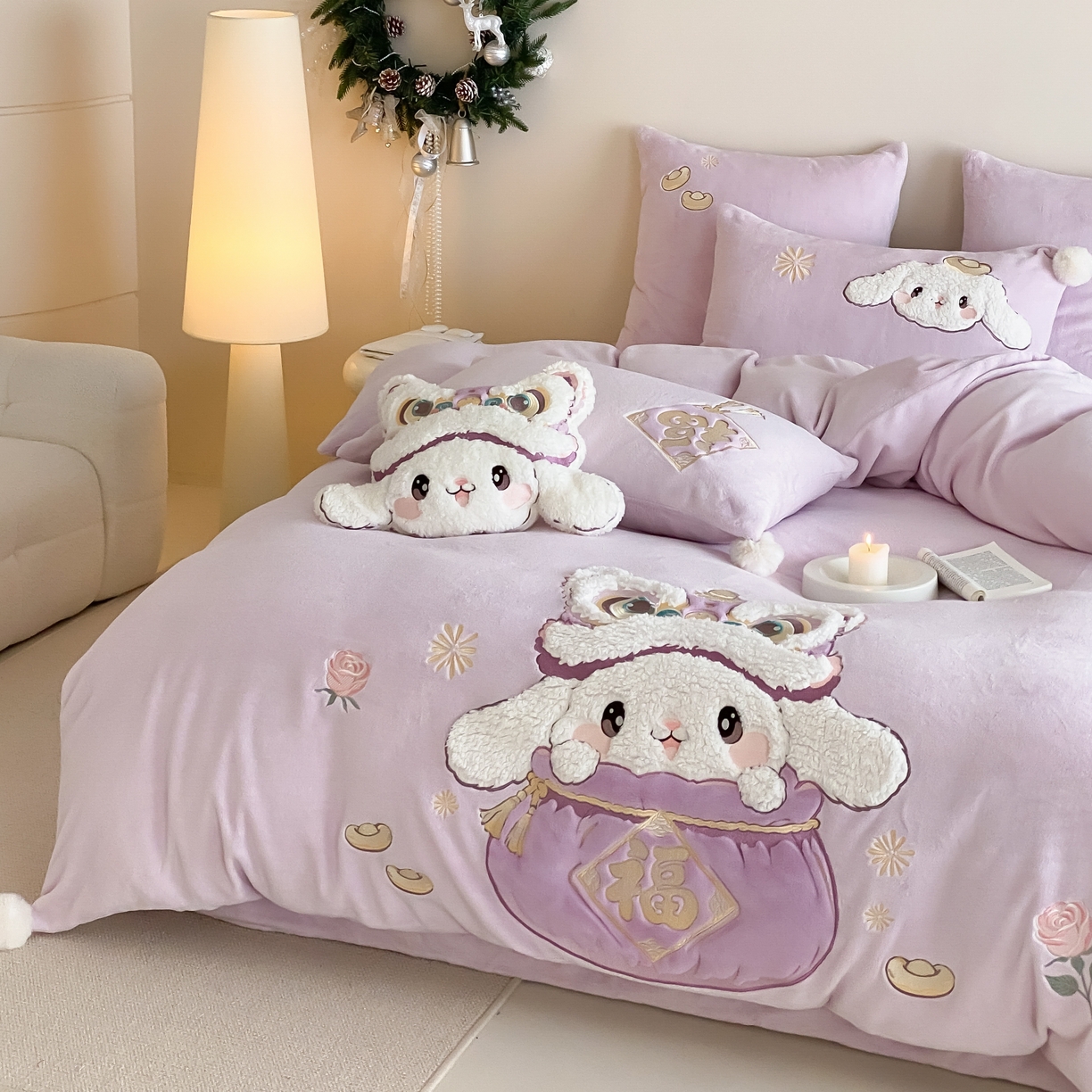 91家纺网 家纺一手货源 找家纺 （总）MIU缪家居 2025新款秋冬牛奶绒四件套福气满满