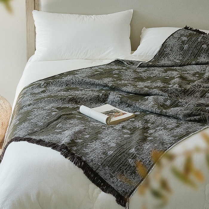 91家纺网 家纺一手货源 找家纺 子和家居 2025新款全棉色织提花毯子毛毯-墨茵 青野