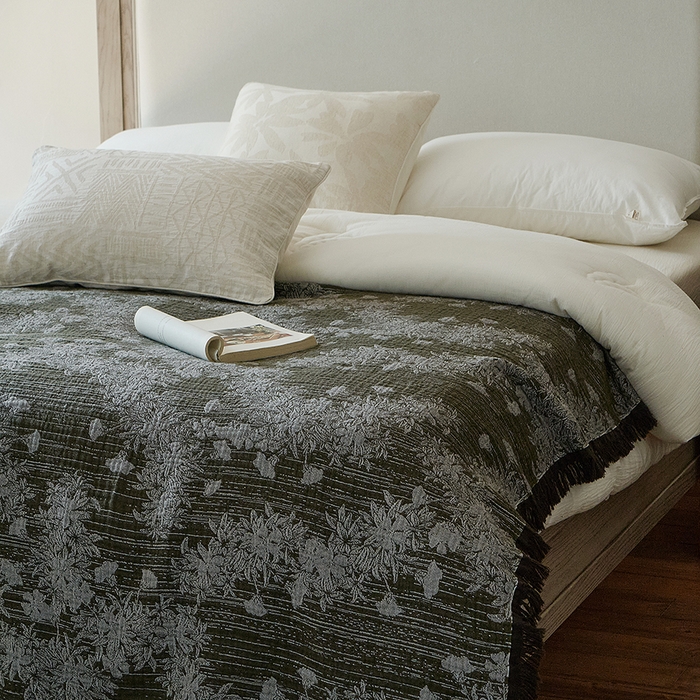 91家纺网 家纺一手货源 找家纺 子和家居 2025新款全棉色织提花毯子毛毯-墨茵 青野