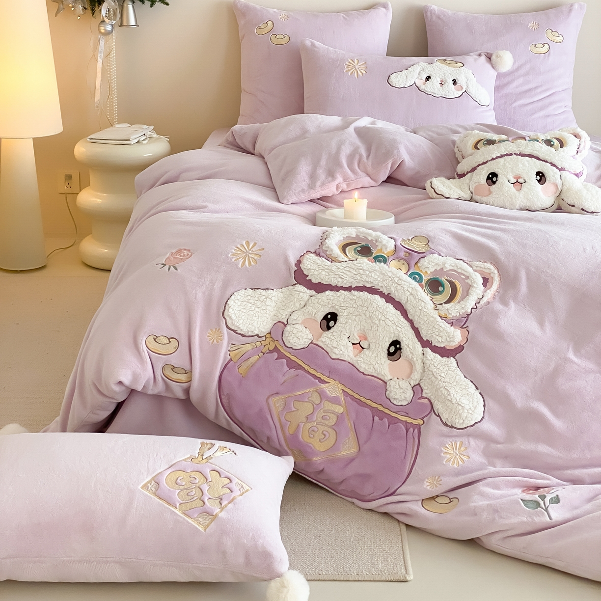 91家纺网 家纺一手货源 找家纺 （总）MIU缪家居 2025新款秋冬牛奶绒四件套福气满满