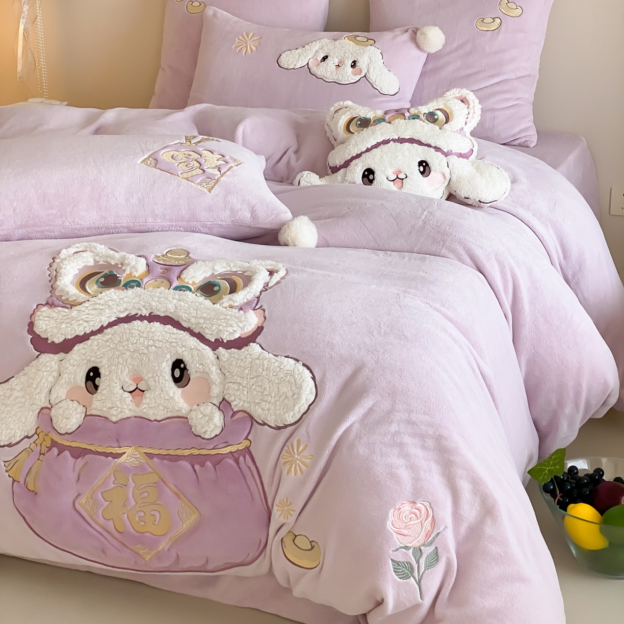 91家纺网 家纺一手货源 找家纺 （总）MIU缪家居 2025新款秋冬牛奶绒四件套福气满满